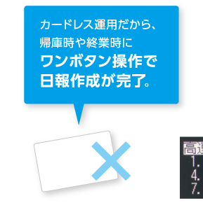 カードレス運用だから、帰庫時や終業時にワンボタン操作で日報作成が完了。