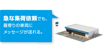 急な集荷依頼でも、最寄りの車両にメッセージが送れる。